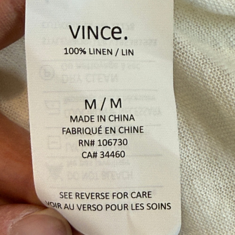 Vince Linen V-Neck T-Shirt Women Medium Off-White Slub Knit Relaxed Coastal Chic - Picture 4 of 11